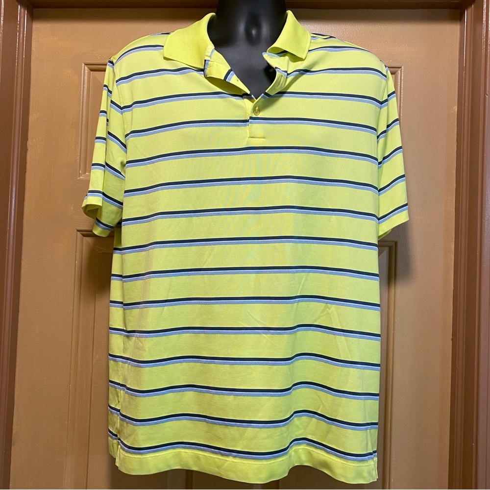 Mens Nike Golf dri-fit yellow blue striped polo shirt sz L